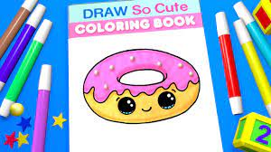 Coloring pages, black and white cute hand drawn unicorn with donut doodles, lettering sweet. Donut Coloring Page For Kids Learn Colors Youtube