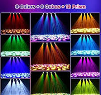 Lampes frontales mobiles 150 W, prisme à 18 facettes, faisceau lumineux de  scène Mini compact DJ mobile DMX activé par le son, 8 GOBO, 8 couleurs, ...