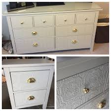 Ikea Hemnes Hack Embossed Wallpaper Added To Drawer Fronts Valspar 6004 1b Soulful Grey Hemnes Drawers Wallpaper Drawers Embossed Wallpaper