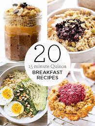Here's a recipe for nutty cinnamon quinoa with dates, apricots, toasted almonds, and honey that makes a great breakfast. Super Easy 15 Minute Quinoa Breakfast Recipes Simply Quinoa
