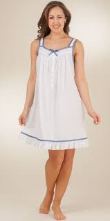 Sleeveless Eileen West 100 Cotton Lawn Short Nightgown Seaside Gingham Night Gown Dress Fashion Night Dress