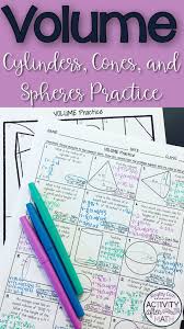 Volume Of Cylinders Cones And Spheres Practice Coloring Activity Students Will Solve Problems Involving M Color Activities Math Coloring Geometry Activities