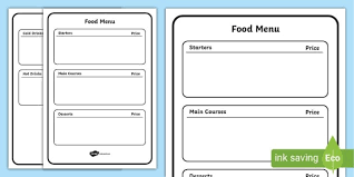 A printed menu of all the food to come! Menu Templates Primary Resources