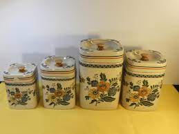 Find the perfect canisters for your country or modern kitchen—and decorate now, pay later! Vintage Stoneware Canister Set 4 Yellow Green Daeware Decorative Kitchen Canisters Korea Kitchen Storage Square Ceramic Jars