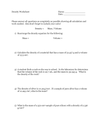 7th grade science worksheets with answer key pdf: Density Worksheet