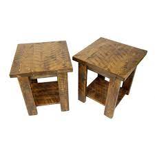 This design, crafted from walnut, stands atop three slightly splayed legs. Rustic Wood Side Table Four Corner Furniture Bozeman Mt