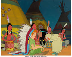 Peter Pan Peter And Tiger Lilly Production Cel And Master Production Background Walt Disney 1953 Disney Art Vintage Cartoon Peter Pan