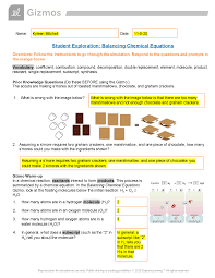 The purpose of these questions is to activate prior knowledge in the balancing chemical equations gizmo™, look at the floating molecules below the initial reaction: Balancing Chemical Equations Docsity