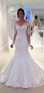 Gorgeous Mermaid Long Sleeves White Long Wedding Dress Cheap Wedding Dress Lace Mermaid Wedding Dress Bridal Dresses
