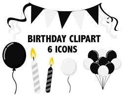 Birthday Banner Background Black And White Black And White Birthday Clipart Party Balloons Banner Clip Etsy In 2020 Birthday Candle Clipart Birthday Balloons Clipart Birthday Clipart