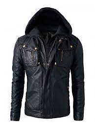 Mens Biker Vintage Motorcycle Black Retro Leather Jacket With Detachable Hood Ebay Leather Hoodie Leather Jacket With Hood Cafe Racer Leather Jacket