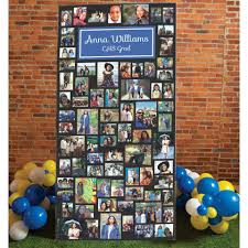 The large graduation cap photo was mounted on foam core so it could be displayed on an easel. Graduation Photo Memory Board Stumps Party