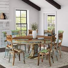 Our rustic farmhouse dining room furniture features plenty of natural. Wilmington Rustic Reclaimed Wood Round Dining Table Chair Set