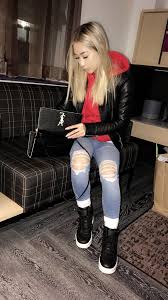 Black Air Force 1 Outfit With Leather Jacket And Hoodie Red Hoodie Outfit Hoodie Outfit Casual Black Leather Jacket Outfit