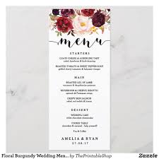 Floral Burgundy Wedding Menu Card Zazzle Com Wedding Menu Cards Wedding Menu Personalized Wedding Gifts