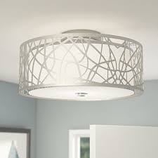 Tiffany rosebush 3 light 16 wide semi flush ceiling fixture with tiffany glass shade. Ivy Bronx Damiano 3 Light 15 Shaded Drum Semi Flush Mount Reviews Wayfair