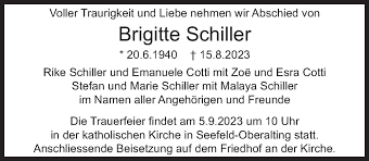 Traueranzeigen von Brigitte Schiller