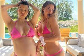 Kourtney Kardashian Shows Baby Bump in Pink Bikini with Addison Rae