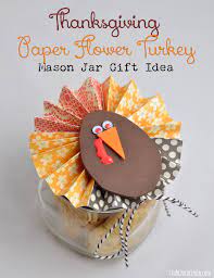 20+ breathtaking thanksgiving table ideas; Thanksgiving Paper Flower Mason Jar Gift Idea