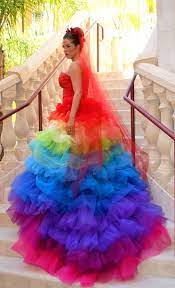 Rainbow Wedding Dress Not That I Like This But I Had To Make Sure That You Saw This Atrocious W Rainbow Wedding Dress Rainbow Dress Evening Gown Dresses