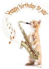 Verjaardagskaart Poes Met Saxofoon Speelt Happy Birthday To You Verjaardagsfoto S Verjaardag Dieren Verjaardagskaart
