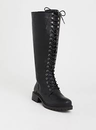Black Lace Up Tall Combat Boot Ww Wide To Extra Wide Calf Tall Combat Boots Extra Wide Calf Black Boots Tall