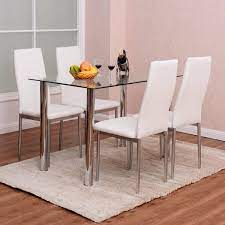 Product title ktaxon 5 pc dining set glass top table and 4 chairs. 5 Pieces Dining Table White Glass Table And 4 Chairs Faux Leather Dinning Set Ebay
