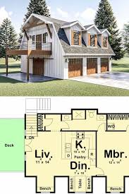 Two Story 1 Bedroom Modern Barn Like Garage Apartment Floor Plan In 2020 Carriage House Plans Garage Apartment Floor Plans Barn Style House
