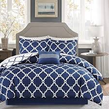 Maybe you would like to learn more about one of these? Amazon Com D H 9 Piece Navy Blue White Lattice Comforter King Set Dark Blue Adult Bedding Master Bedroom Modern Stylish Geometric Ikat Pattern Fretwork Designs Elegant Embroidered Pillow Traditional Polyester Home Kitchen