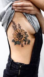Realistic Sunflower Rib Tattoo Ideas For Women With Color Rib Tattoo Rib Tattoos For Women Sunflower Tattoo Thigh