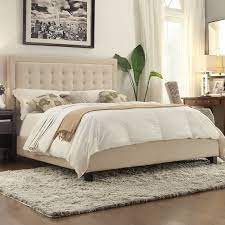 Attach the bed attachment to the frame with the horizontal fitting facing inward using two hex screws. King Size Beige Upholstered Bed With Button Tufted Headboard Footboard Upholstered Headboard Bedroom Headboard Upholstered Panel Bed