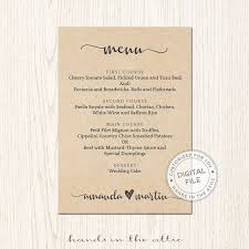 Menu Card Printable Rustic Wedding Reception Lunch Dinner Brunch Cocktails Kraft Brown Style Barn Wedding Menu Cards Invitation Examples Printable Wedding Menu