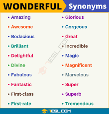 Wonderful Synonym List Of 20 Synonyms For Wonderful In English 7 E S L Writing Words English Vocabulary Words Learn English Words