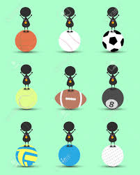 Caracter Negro Personaje De Dibujos Animados De Pie En La Pelota De Deportes Y Obtener La Medalla De Oro Con Fondo Verde Grafico Plano Diseno De Logo Dibujos Animados Deportivos Pelotas Deportivas