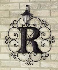 Metal Monogram Solar Light Wall Art Hanging Decor Scrollwork Frame 12 Letters Outdoor Metal Wall Art Iron Wall Art Outdoor Wall Art