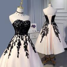 Lp3373 Tea Length Champagne And Black Lace Wedding Party Gown Formal Prom Dress Short 2019 Formal Prom Dresses Short Black Lace Wedding Dress Black Lace Wedding