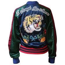 Gucci Diy Appliqued Silk Satin Bomber Jacket In 2020 Satin Bomber Jacket Bomber Jacket Studded Denim Jacket