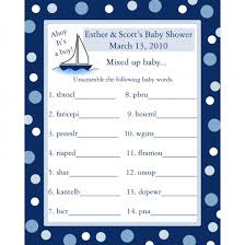 Print out a copy of this list of scrambled words for each attendee, and hand them out. 24 Personalized Baby Shower Word Scramble Game Cards Ahoy It S A Boy Nautical Theme