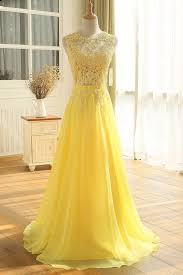 Charming Yellow Chiffon And Lace A Line Prom Dress 2019 Long Formal Gowns 2019 Em 2020 Belos Vestidos Vestidos E Vestidos De Noiva Azuis