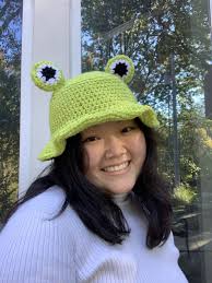 It is available in one size for free at the link below or you can purchase an easy to print pdf with additional size options above! Cute Frog Bucket Hat Crochet Handmade Cottagecore Aesthetic Casual Wear Froggy Cute Crochet Crochet Fashion Crochet Frog