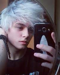 Complete with hoodie, ear loops, bleached white hair and the black bandanna headband. Pin By Damian Matheson On Alex S Board Dyed Hair Inspiration Emo Boy Hair Boy With White Hair
