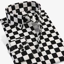 Black And White Checkered Button Up Shirt Long Sleeve Men Shirt Checkerboard Plaid Design Fashion Male Dress Shirt Button Down Soft Cotton Class Mens Shirt Dress Printed Dress Shirts Cotton Plaid Shirt