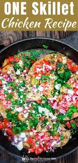 One Skillet Mediterranean Chicken Mediterranean Chicken Recipes Chicken Recipes With Tomatoes Tomato Recipes