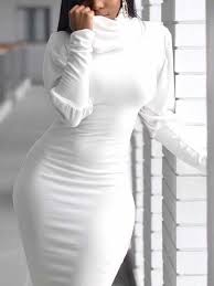 Abito donna vestito minidress tubino maniche lunghe con balze drappeggio party. Abito Lungo Manica Lunga Lanterna Collo Alto Aderente Elegante Bianco From Cichic On 21 Buttons