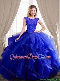Wonderful Beaded And Ruffled Royal Blue Quinceanera Dress With Brush Train Http M Quinceaneradre Quinceanera Dresses Blue Quince Dresses Royal Blue Dresses