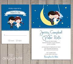 Fly Me To The Moon Funny Wedding Invitation Featuring Cartoon Bride Groom Undangan Pernikahan Kartun Kreatif