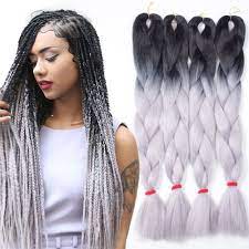 5pcs Ombre Kanekalon Braiding Hair Grey Gray Kanekalon Jumbo Braid Two Tone Ombre Braiding Hair Synthe Hair Color For Black Hair Hair Styles Braided Hairstyles