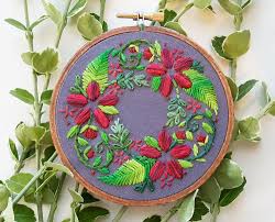 Hand embroider your very own winter wreath with pine branches, holly leaves, and bright red berries using this pattern. 10 Wreath Embroidery Patterns For Any Time Of Year