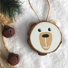 Personalised Polar Bear Animal Wood Slice Art Polar Bear Etsy Wood Christmas Ornaments Xmas Crafts Christmas Wood