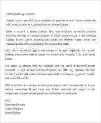 Letter Of Recommendation For Graduate School From Employer Graduate School Letter Of Recommendation School Template